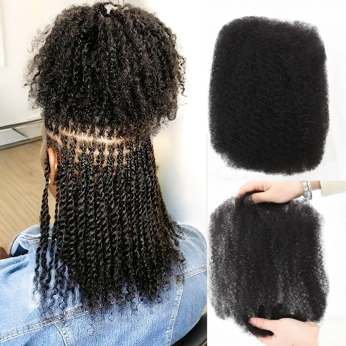 アフロキンキーバルク人毛ノーウェフトブラジリアンヘアエクステンション、ツイストブレイディング、ドレッドロックス用、ナチュラルカラー、デイリーウェア