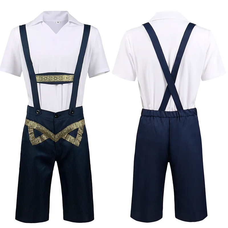 

New 2025 Adult Men's Traditional Single Breasted Beer Belt Pants Set Munich Oktoberfest Men's Overalls Stage Performance Costume
