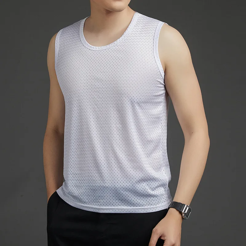 Summer Fitness Sports Tank Top 2024 Mens Sleeveless Shirt Male Mesh Breathable Vest Quick Drying Gyms Running T Shirts