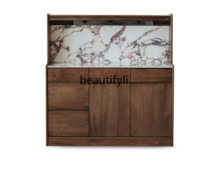 Sideboard Cabinet Integrated Wall Living Room Cabinet Black Walnut Solid Wood Home Retro Locker