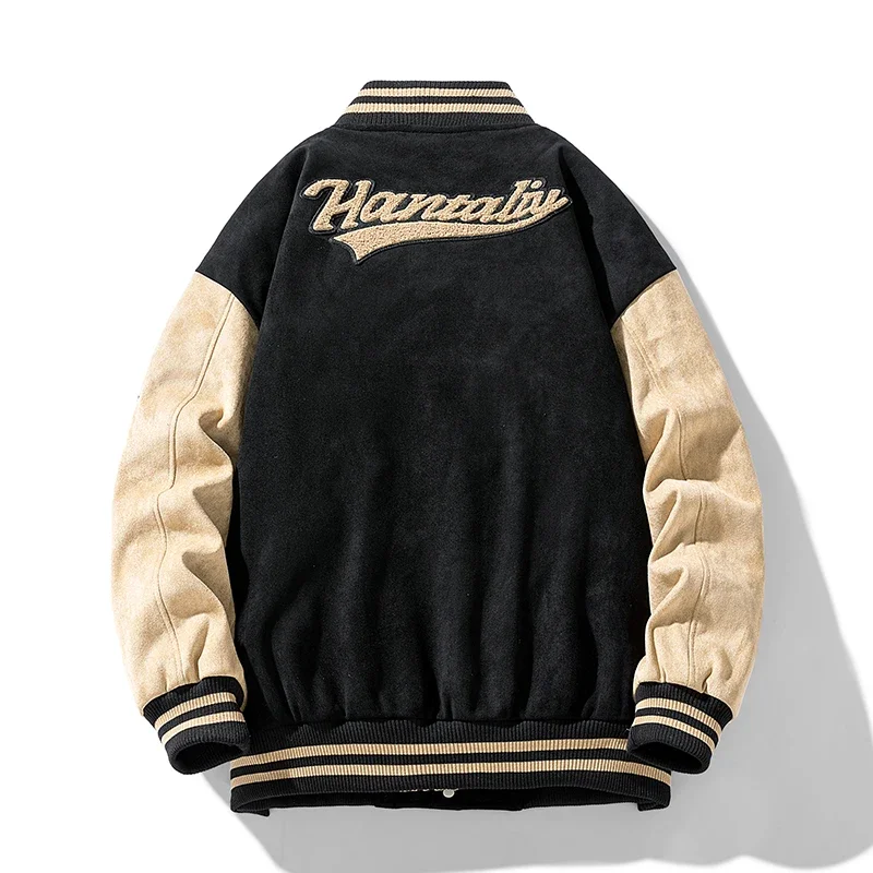 Winter Thick Suede Baseball Jacket for Both Men Women Letters Embroidered American Style Loose Fitting for Couples Cotton Jacket