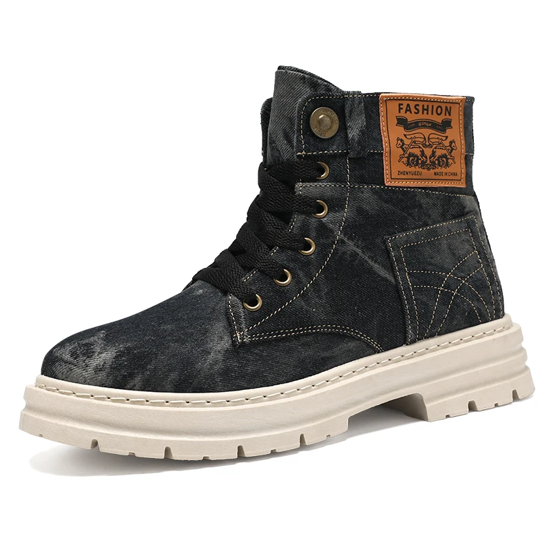 Outdoor High Top Mens Ankle Boots Designer Denim Men Work Boots Fashion Men Casual Shoes Handmade Walking Men Boots Size 39-48