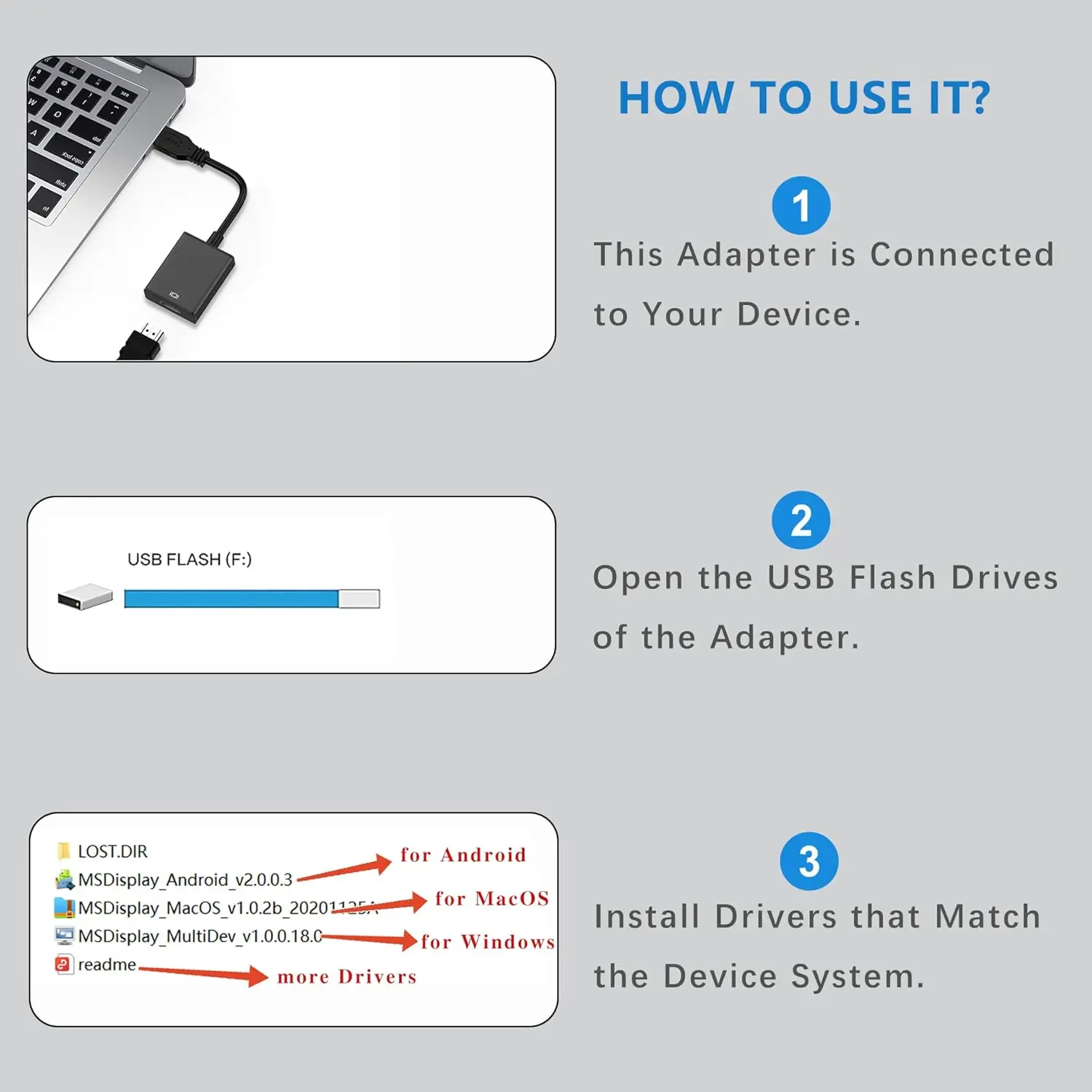 Адаптер USB-HDMI для монитора Windows 11/10/8, HDMI USB-конвертер для ноутбука Mac MacBook pro, USB 3.0 USB 2.0 Кабельные концентраторы HDMI
