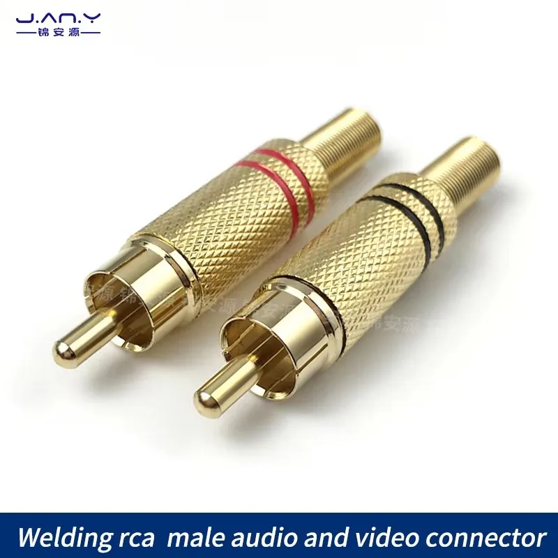 Copper gold plated RCA Lotus plug Audio and video coaxial signal cable extension welding AV male flower self-tightening terminal