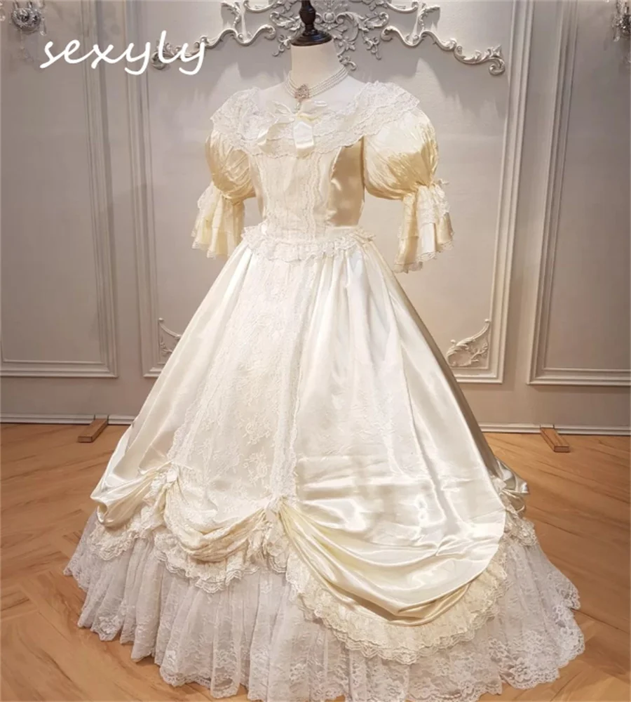 Victorian Wedding Dress Renaissance Medieval Costume Cosplay Masquerade Prom Gown Lace Pleat Country Bride Dess Customized