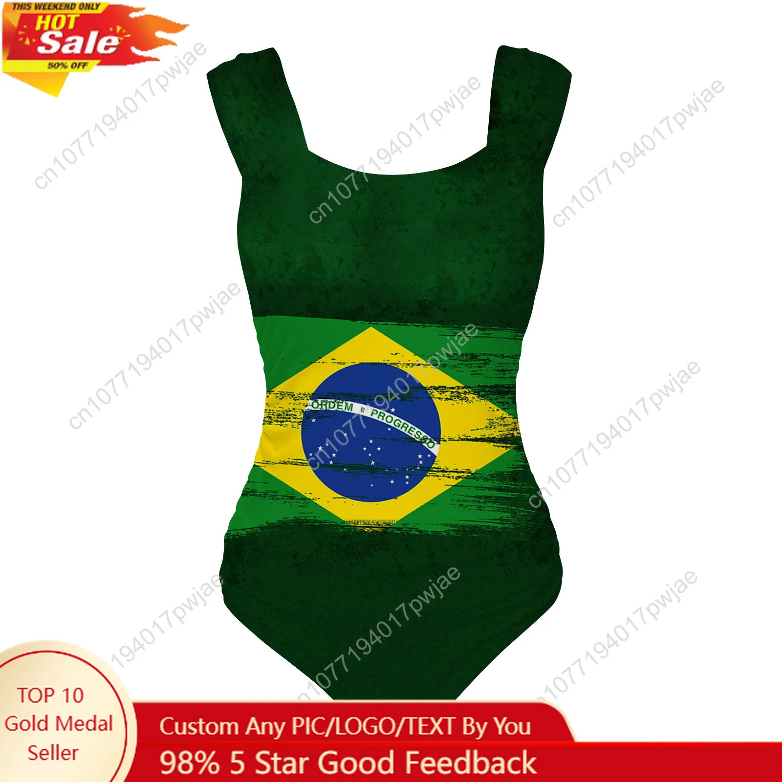 

Brazilian flag One Piece Swimsuit Wide Strap Women Bathing Suits Swimwear Pool Party Beach Sexy Bikini Customize Beachwear