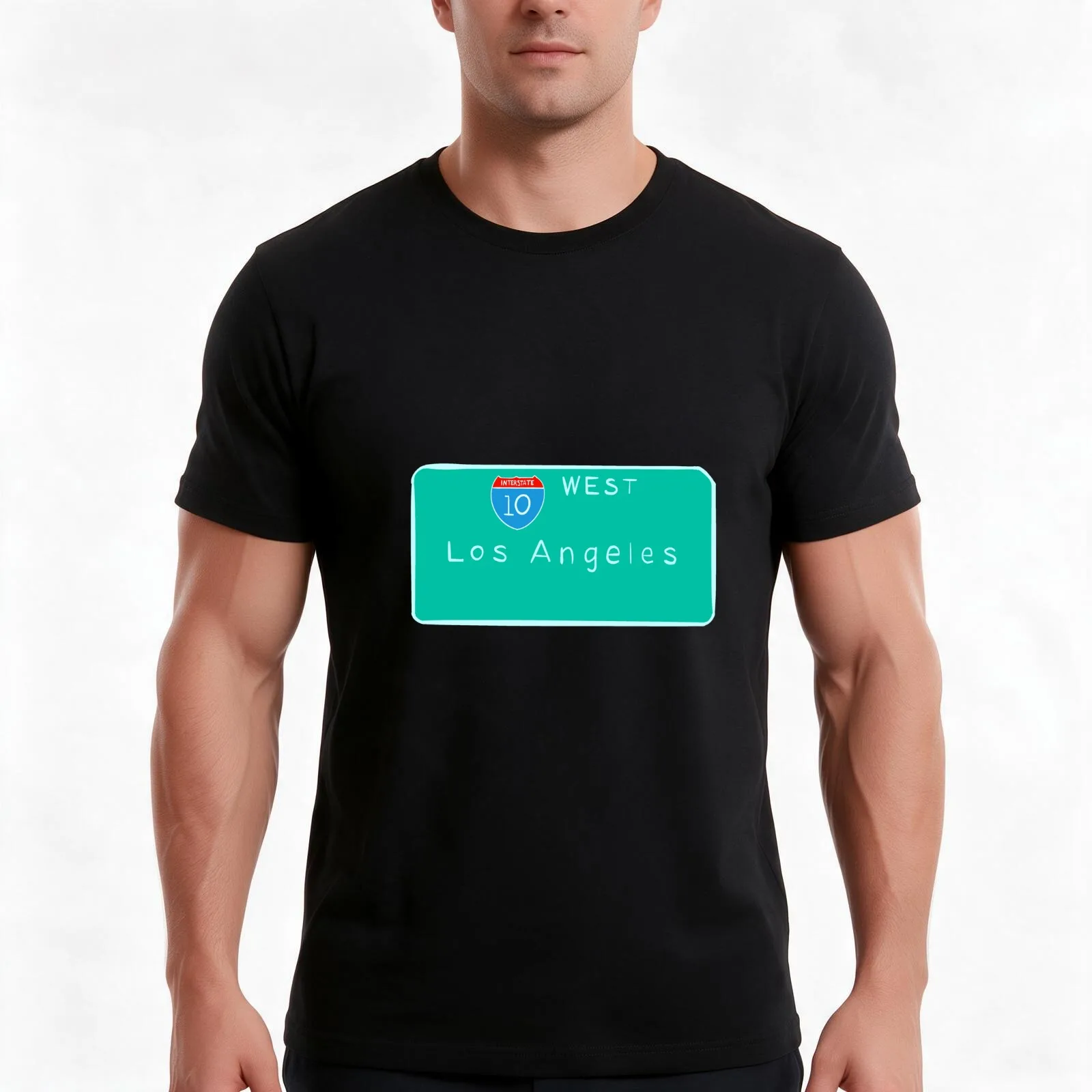 Los Angeles Interstate Sign T-Shirt Summer Casual Cotton Tee Oversized Streetwear Tops Vintage Graphic Print 100% Cotton
