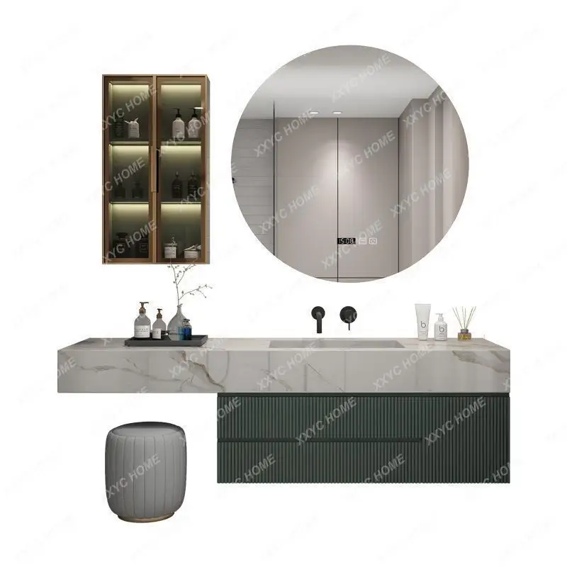 Wall-Mounted Stone Plate Whole Washbin Bathroom Cabinet Combination Hand Washing Washbasin Cabinet Bathroom Table Smart