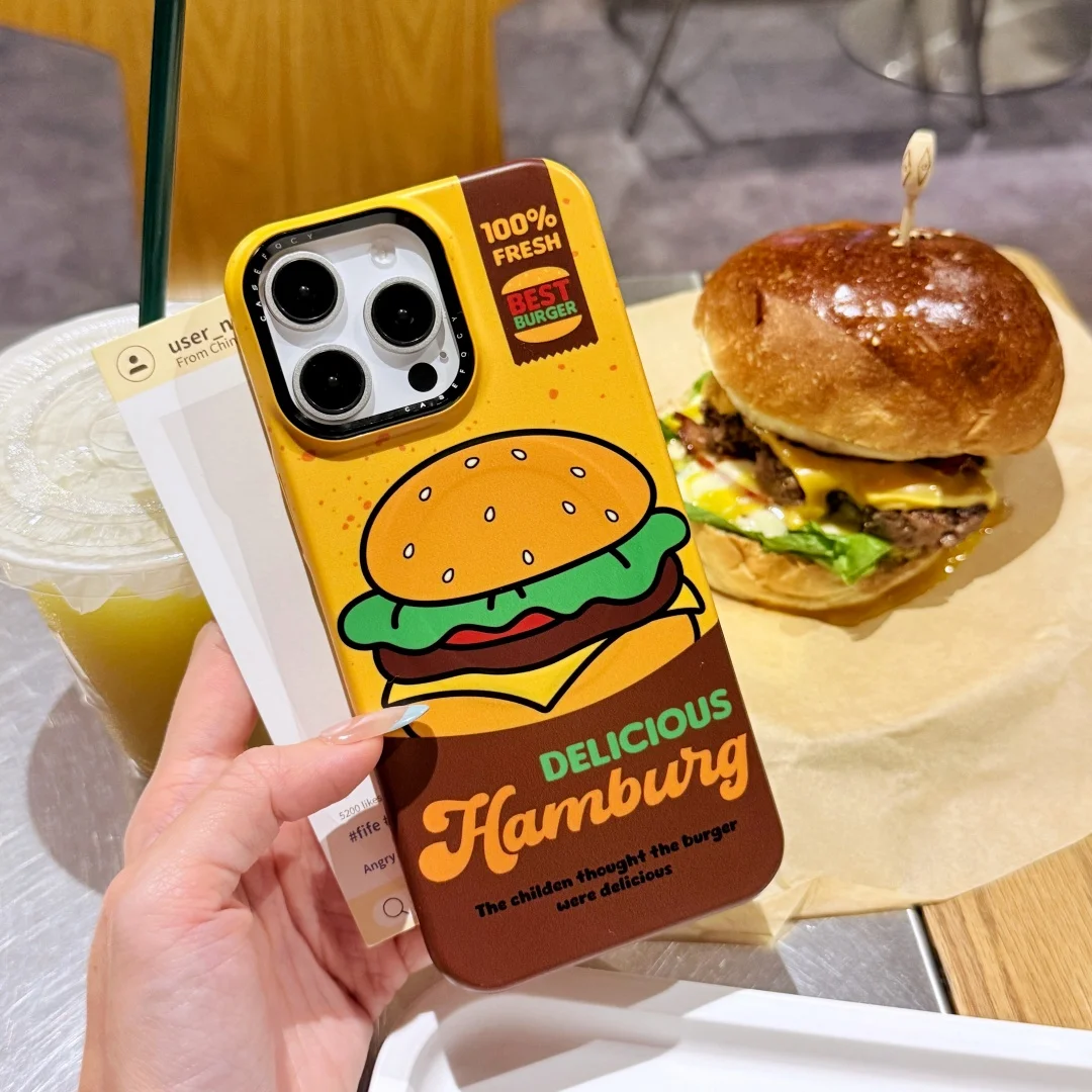 الإبداعية لذيذ برغر Magsafe حافظة شحن لاسلكية آيفون 13 14 15 16 برو ماكس 14 15 16 برو همبرغر حامل مغناطيسي ﻿