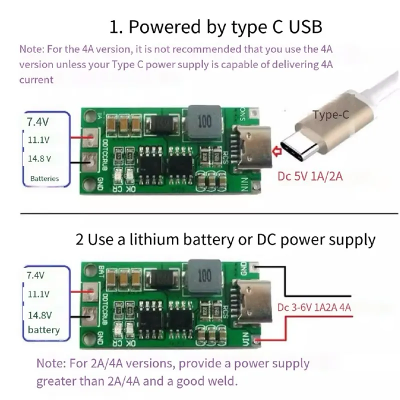 Multi-Cell 2S 3S 4S Type-C To 8.4V 12.6V 16.8V Step-Up Boost LiPo Polymer Li-Ion Charger 7.4V 11.1V 14.8V 18650 Lithium Battery