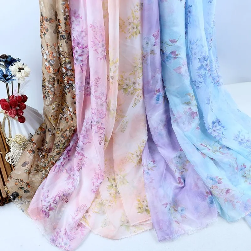 100X150cm By The Yard Chiffon Printed Plain Weave Thin Fabrics for Sewing Dresses Silk Scarf Hanfu Designer Patchwork Material