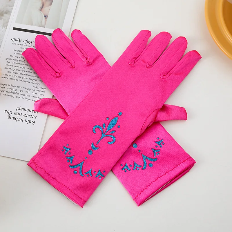 Girl Elsa Coronation Gloves Brocade Long Finger Mitten 24cm Sequins Printed Clothing Children Party Costume