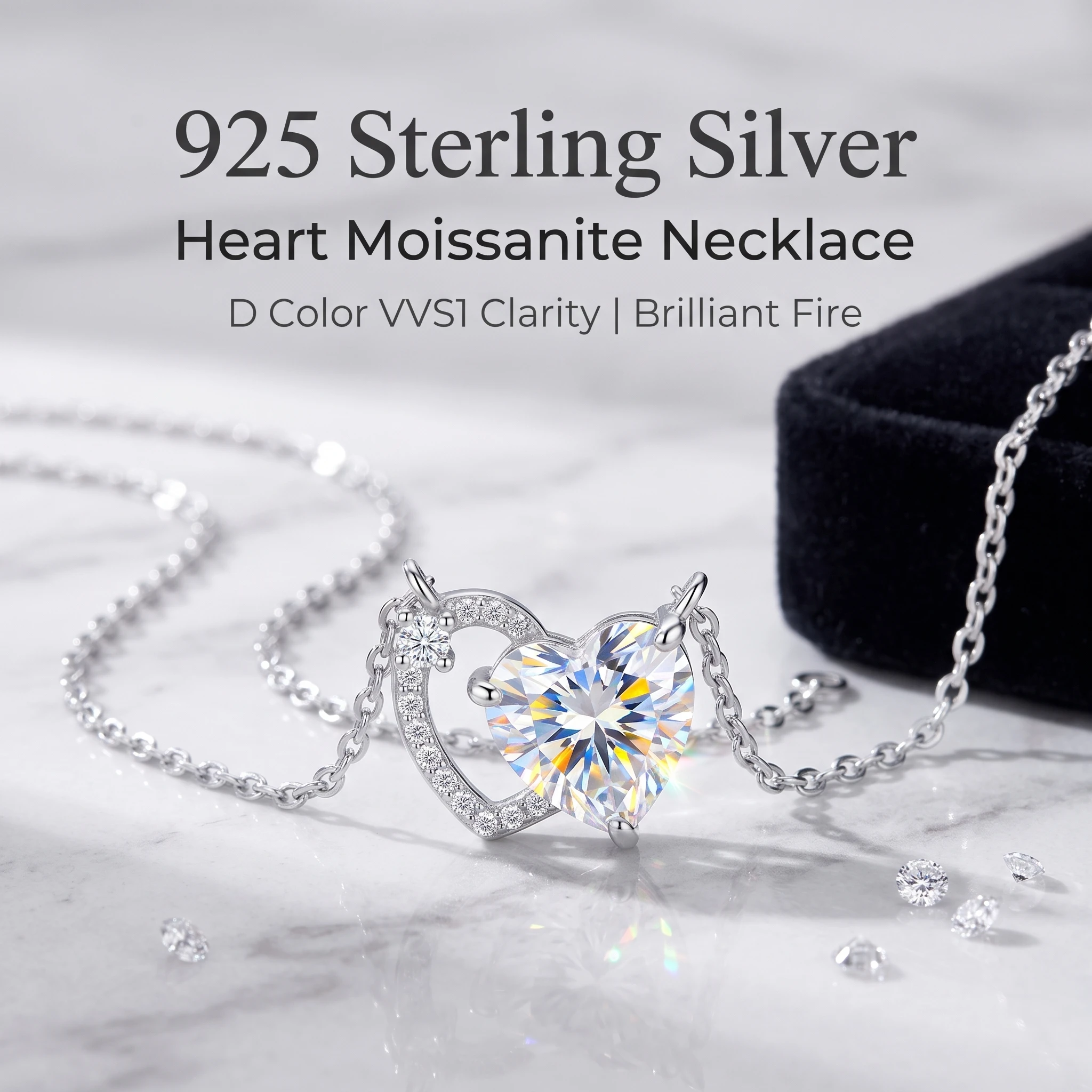 

925 Sterling Silver Moissanite Necklace for Women Luxury D Color VVS1 Lab Created Diamond Pendant Necklace Wedding Engagemen