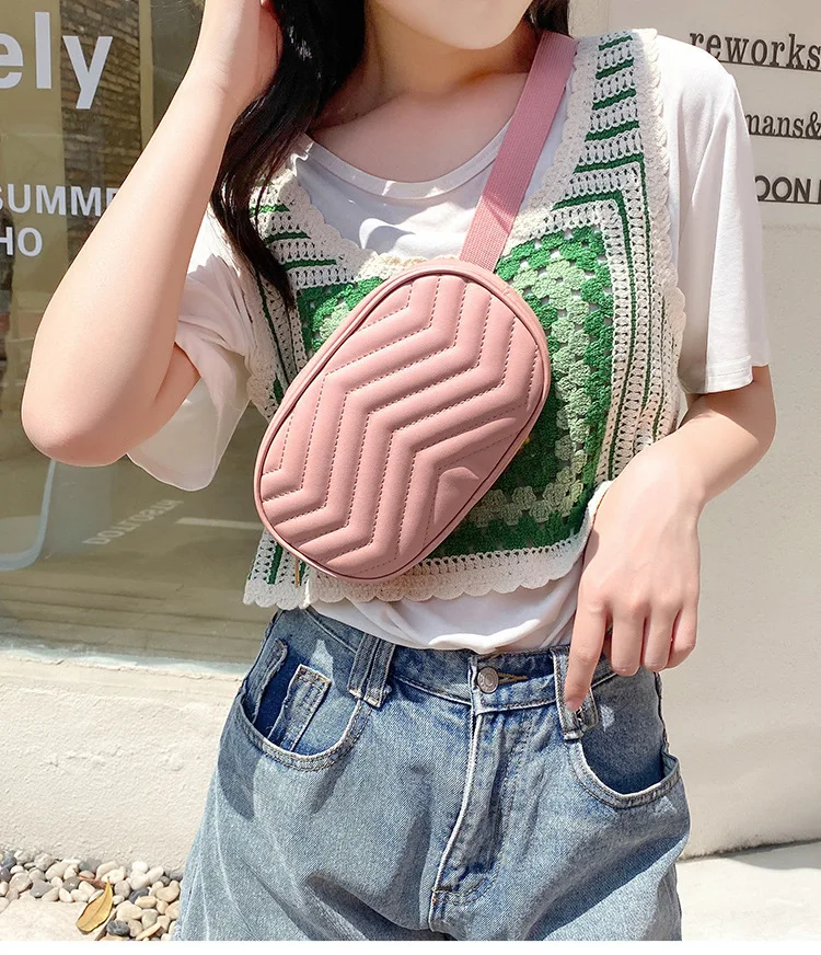 

Fashion Fanny Pack for Women Leather Solid Rhombus Chest Bag Bum Hip Waist Packs Casual Female Small Square Crossbody Phone Bag