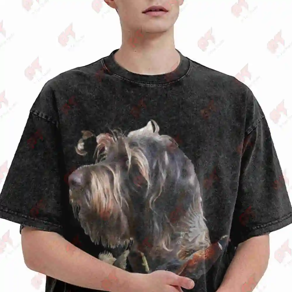 German Wirehaired Pointer Vintage Washed Tee Pure Cotton T-Shirt