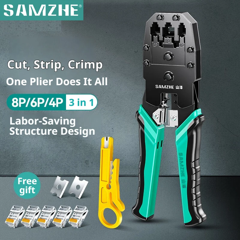 SAMZHE RJ45 Crimper Tools Crimping Pliers Ethernet Network LAN Cable Crimper Cutter Stripper Plier for CAT5/6/7/8 RJ45 RJ11