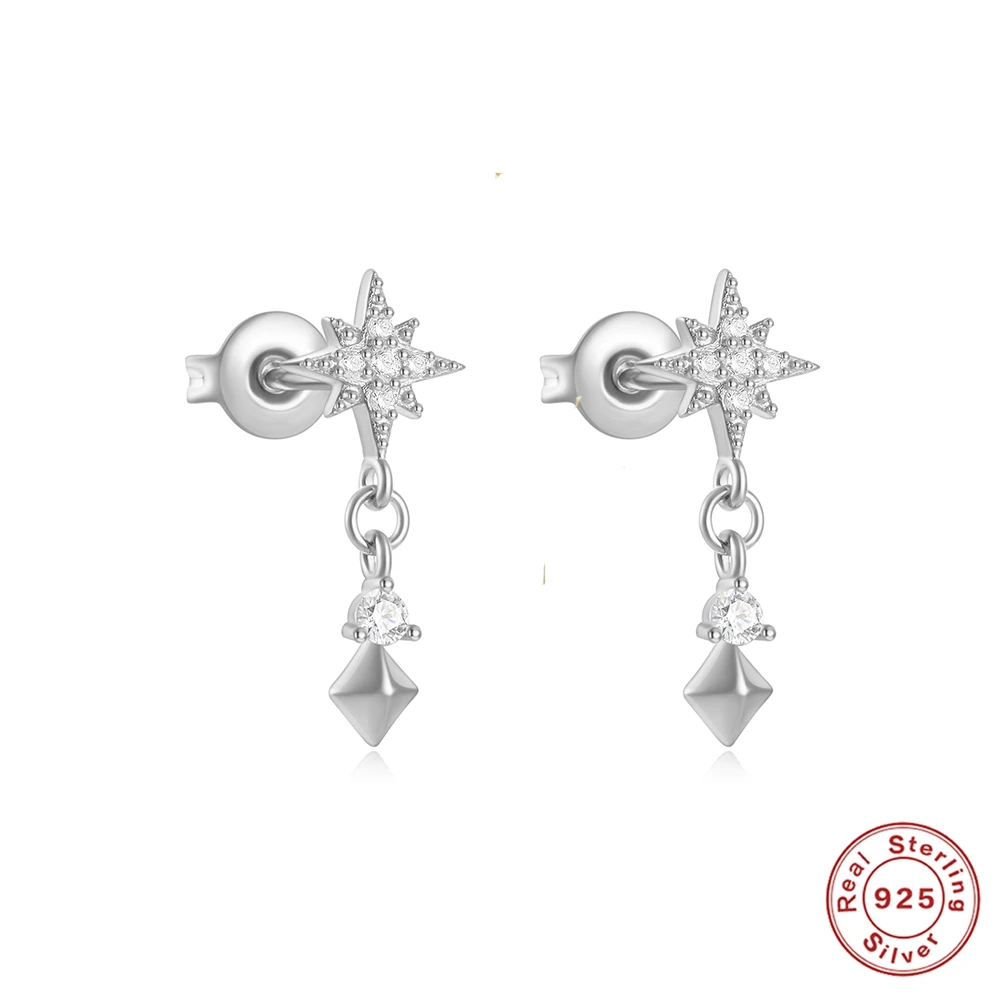 AIDE 925 sterling silver Earring for Women Zirconia Eight pointed star tassels fashion stud Earrings Wedding Party Jewelry gifts