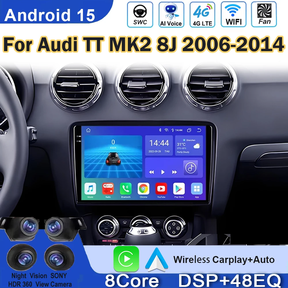 راديو السيارة لأودي TT MK2 8J 2006 2007 - 2014 أندرويد فيديو مشغل وسائط متعددة شاشة الصوت ستيريو نظام تحديد المواقع والملاحة لا 2din DVD