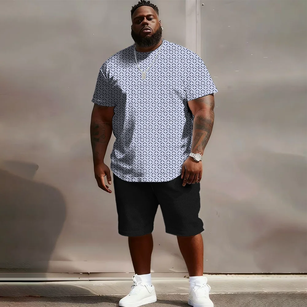 

S-9xl Большой и высокий комплект с короткими рукавами больших размеров (Клетчатая и текстура): - Прочный легкий материал, Стильный плед + тканая текстура,