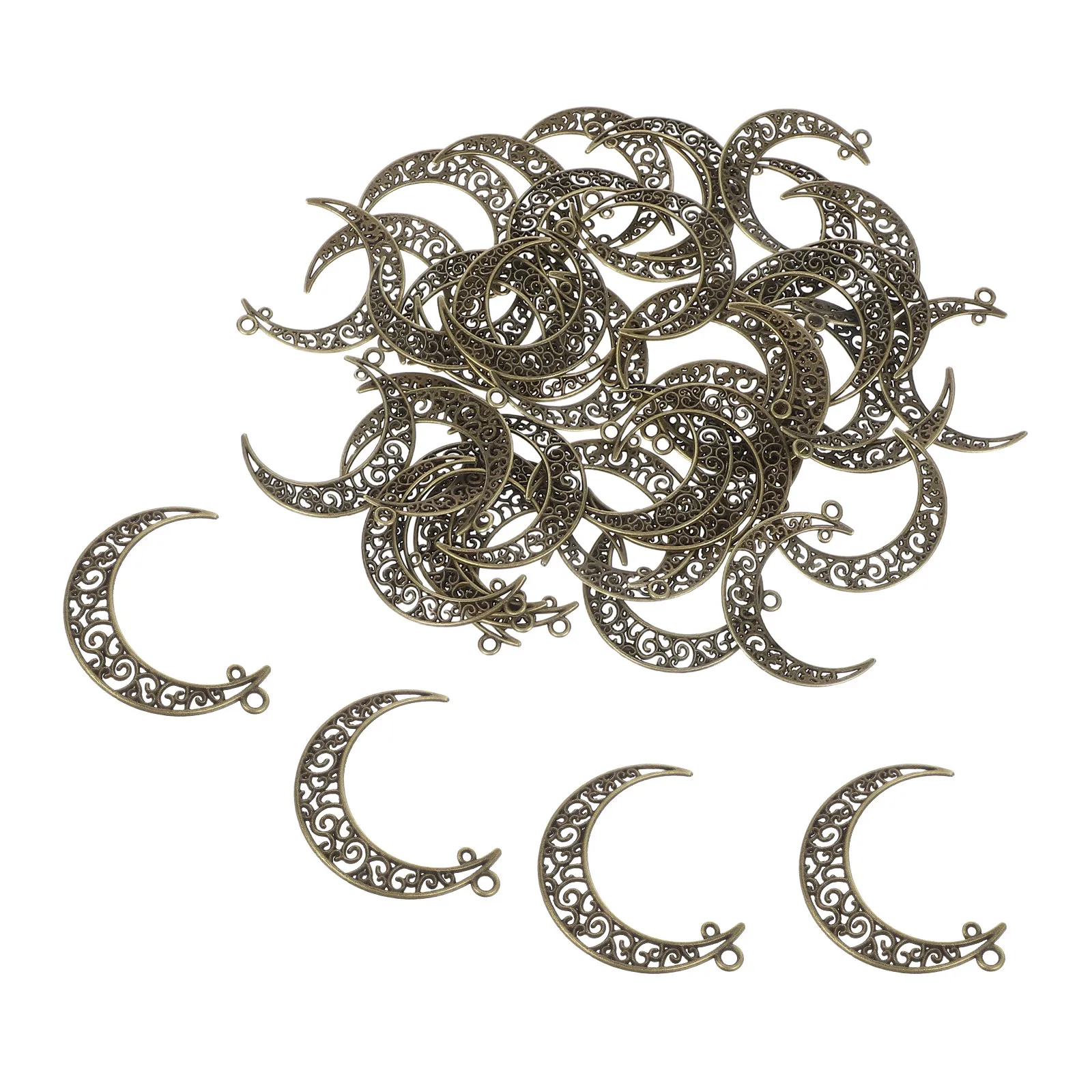 

50 шт. полых подвесок в форме полумесяца в винтажном стиле из сплава для изготовления ювелирных изделий: ожерелий, браслетов, серег, поделок