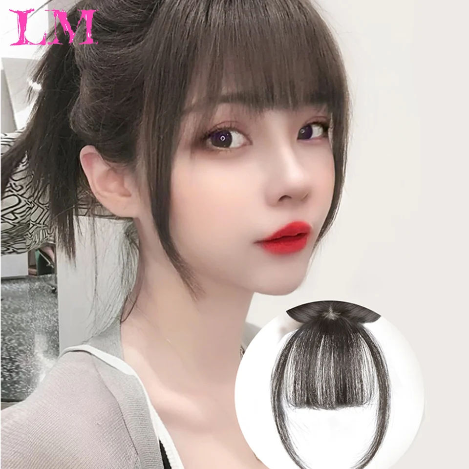 LM Clip In Natural Hair Topper Bangs Fringe Hair Pieces Middle Part Brazilian Extension For Women Hair Volume