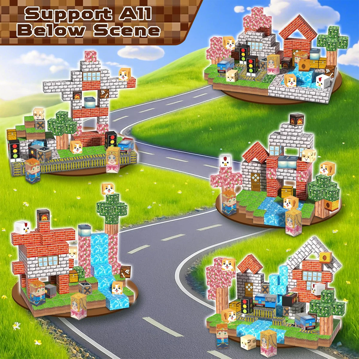 مكعبات بناء مغناطيسية لعبة زهر الكرز السكك الحديدية مع لعبة البناء المغناطيسية الجذعية هدية حسية للأطفال الأولاد والبنات عيد ميلاد