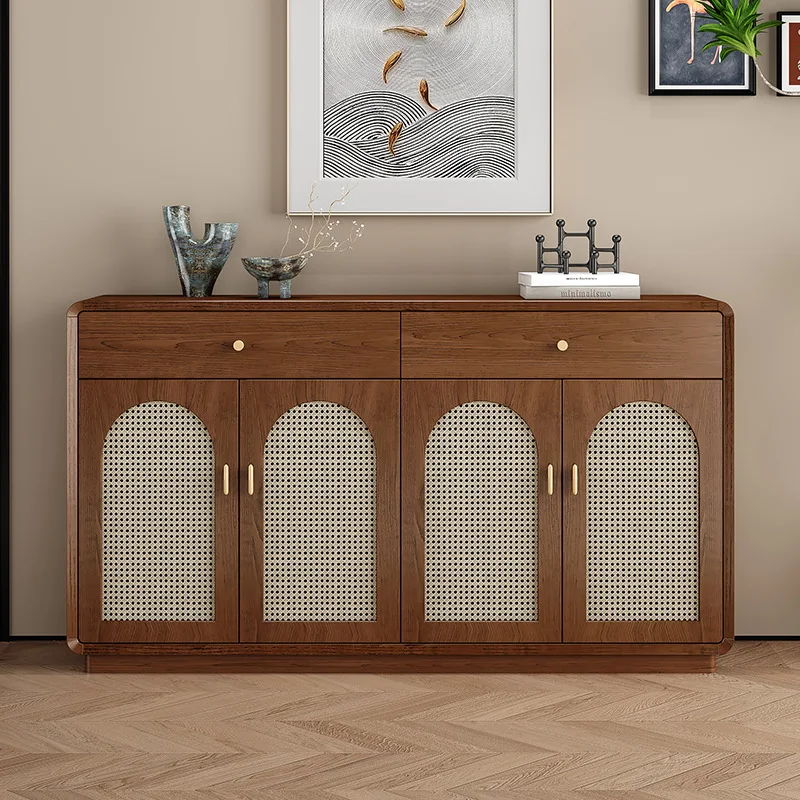 

New Chinese-style imitation rattan shoe cabinet at the entrance of the home, living room against the wall