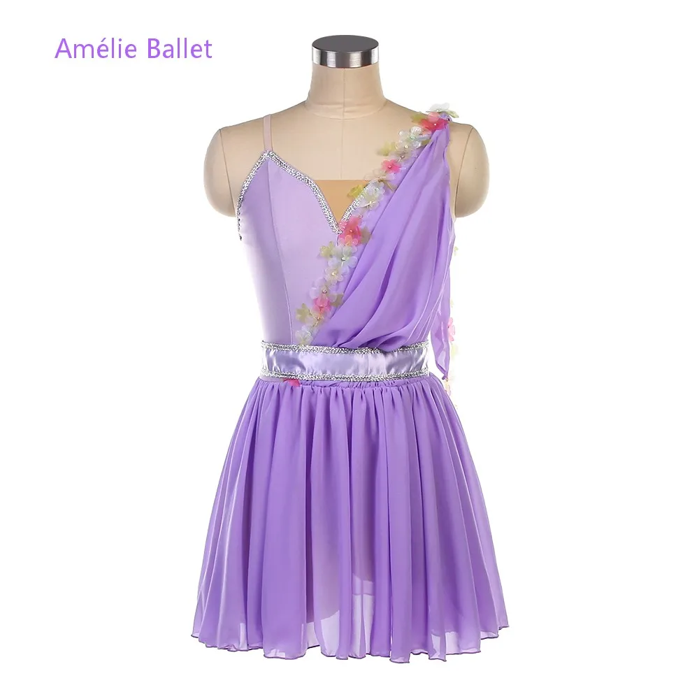 

22076 Lilac Spandex Bodice with Attached Chiffon Short Skirt Cupid Dance Costumes Girls & Women Stage Performance Dancewear