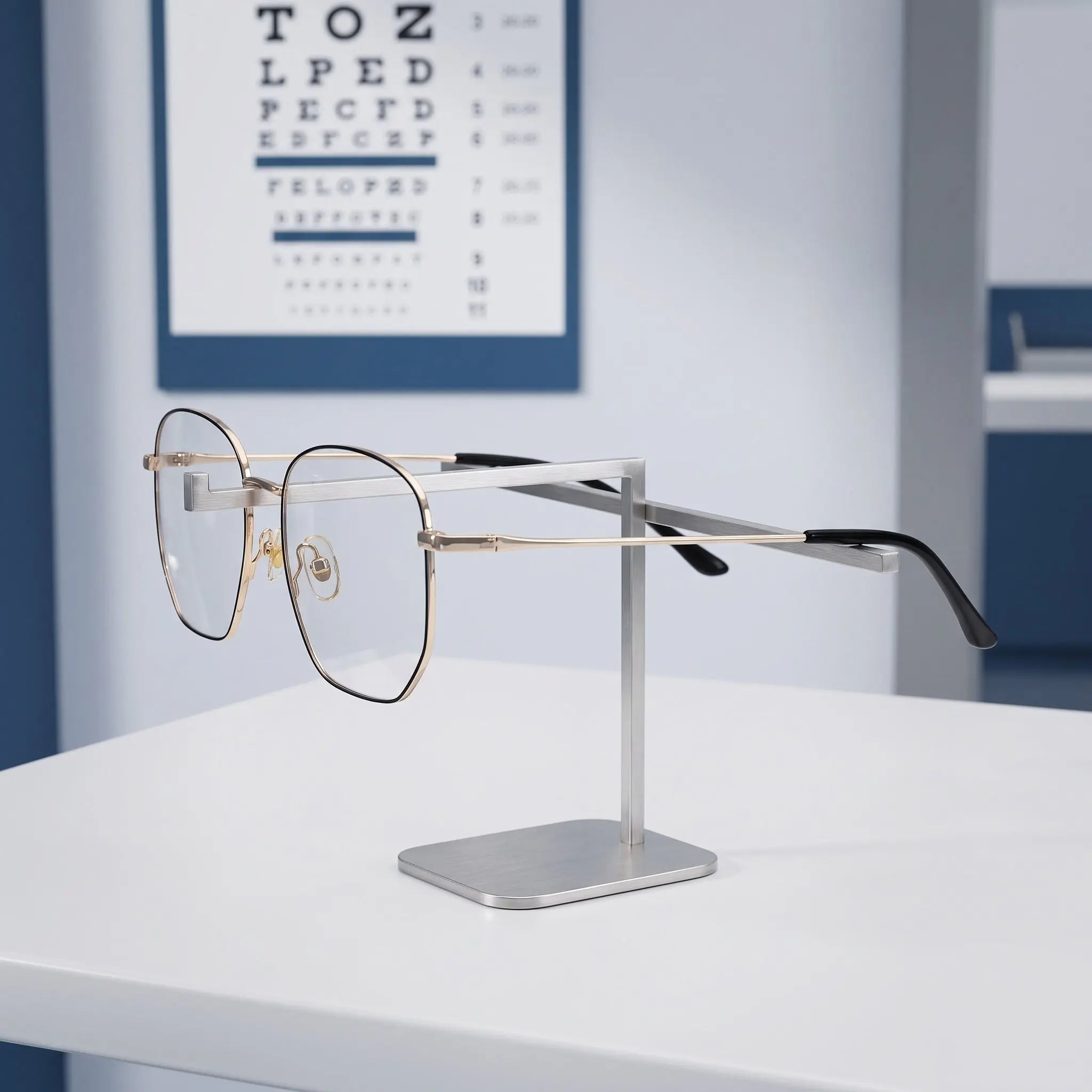 Eyeglasses Display Stand Stainless Steel Single Layer Modern Sunglasses Rack Countertop Eyewear Organizer Metal Frame Display