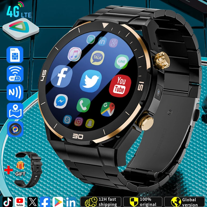 4G Full Netcom Android 9.0 4G Smart Watch 360*360 Amoled 1.54'' Screen Display GPS WIFI HD Video Call 2MP Camera Smartwatch Mens