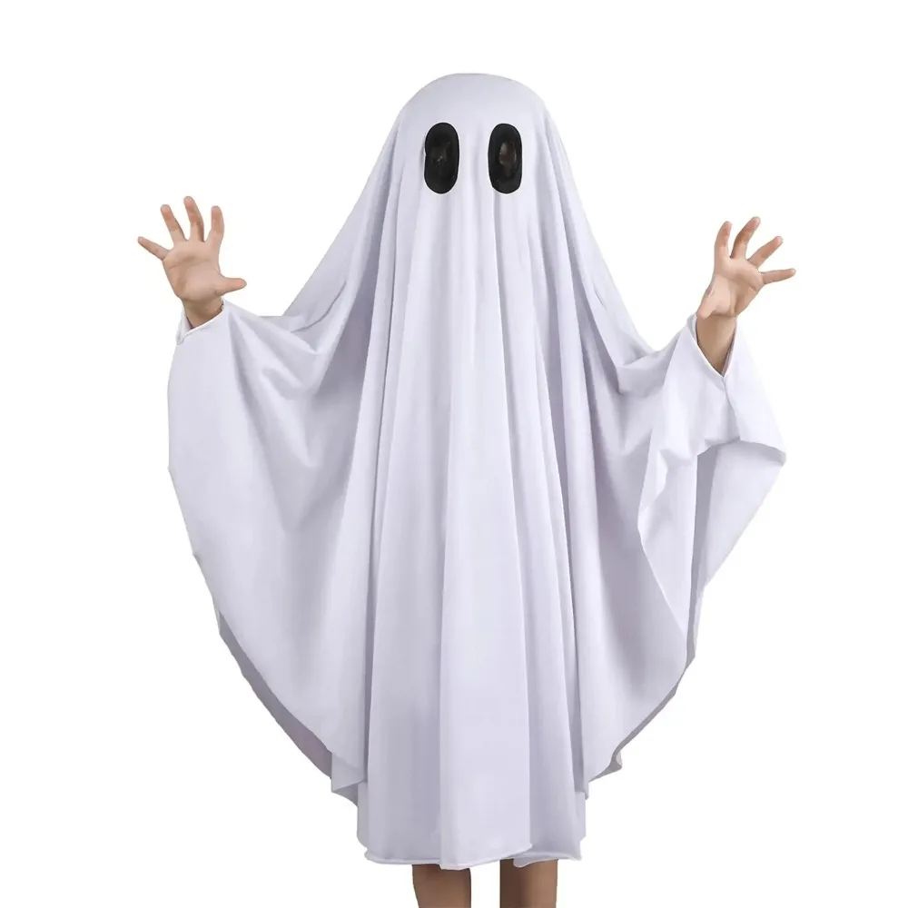 Disfraz de fantasma de Halloween Unisex, capa de fantasma de Boo blanco, actuación en escenario, truco o trato, vestido elegante para niños y niñas