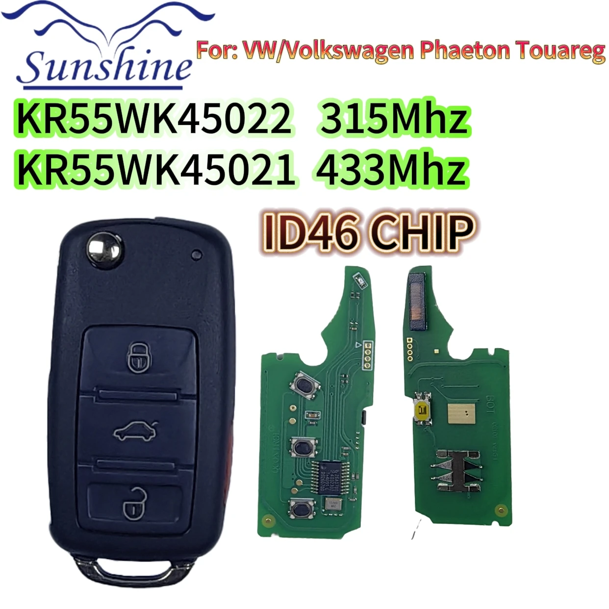 

KR55WK45021/KR55WK45022 315/433MHz ID46 PCF7946 Chip car key/PCB Board For VW/Volkswagen Phaeton Touareg 4 BTN Remote control