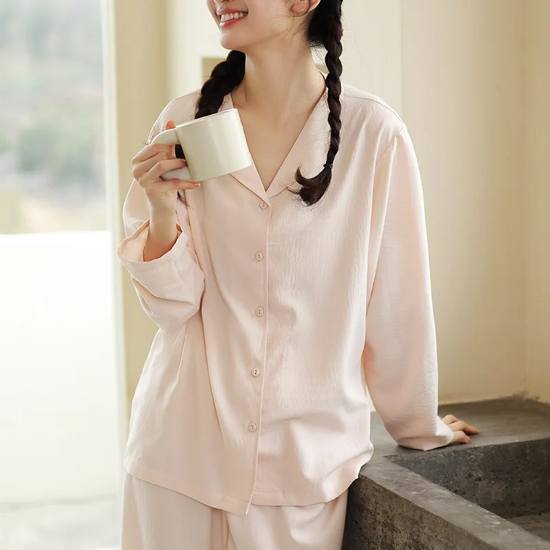 

Spring and Summer Button Loungewear Women's New Loose Long-sleeved Cardigan Top Set Casual Trousers Wear Comfortable Pajamas