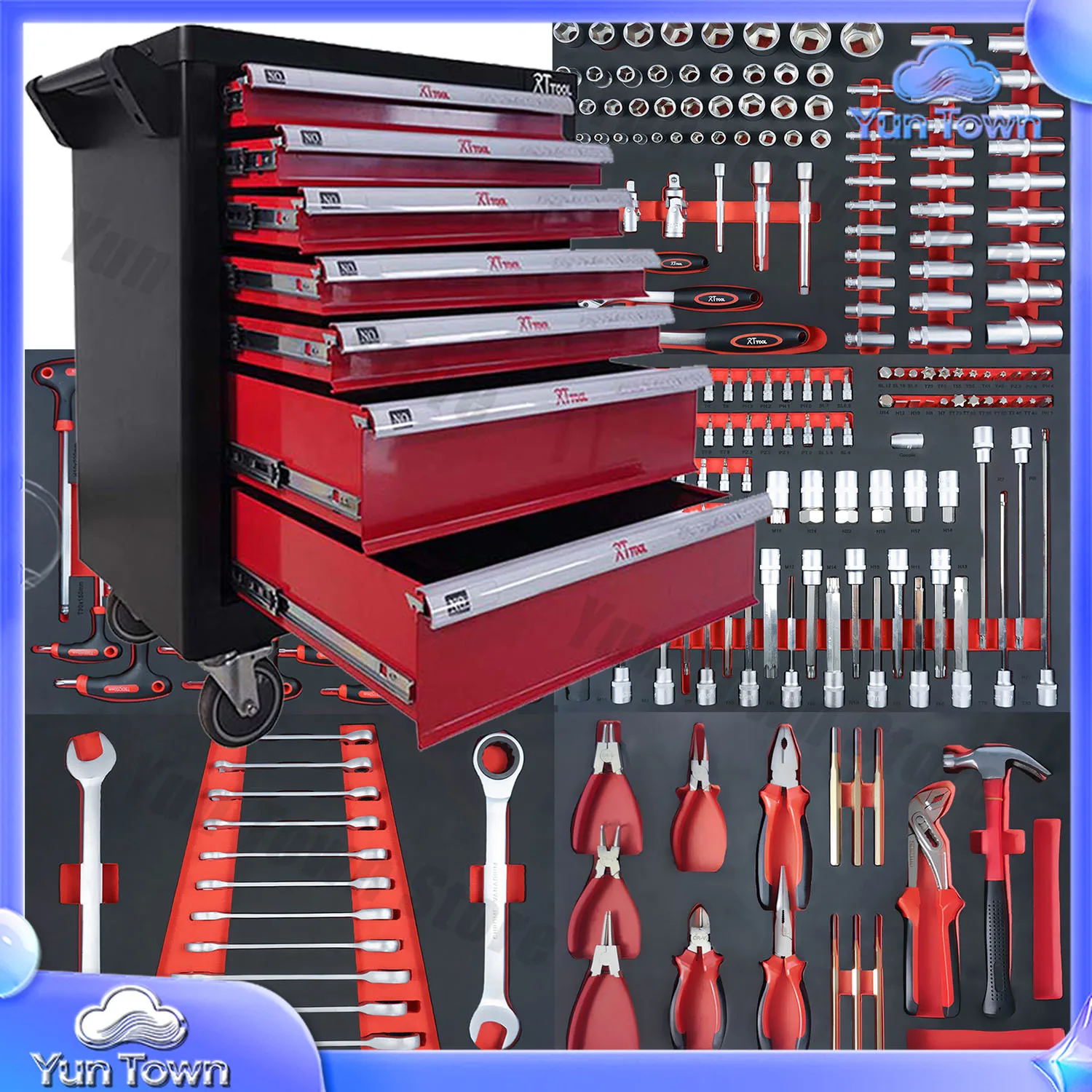 250pcs Professional All Kind of Tools with Tool Cabinet Workshop Trolley Cabinet for DIY Repair Maintenance Organization