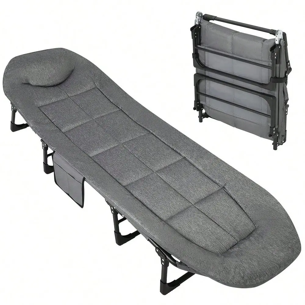 Cot For Adults With Cushion And Pillow, Portable Folding Bed For Sleeping, Lightweight Tent Cot With Carry Bag Supports 500 Lbs