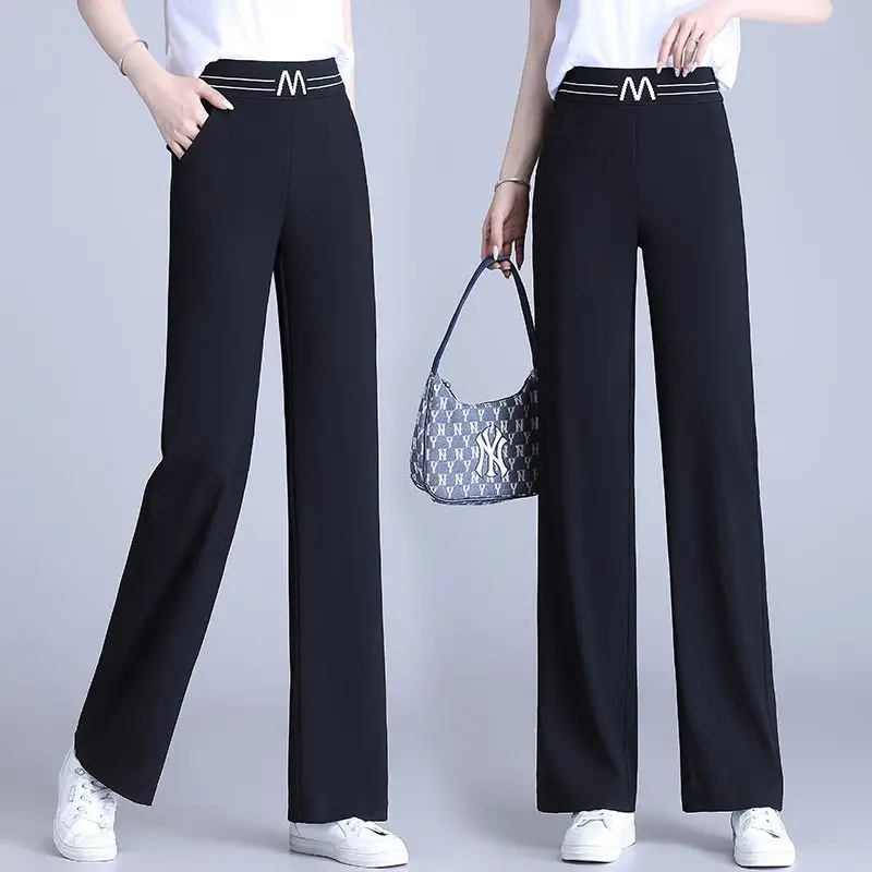 Ice Silk Cotton Linen Narrow Wide-Leg Pants Women's Summer office Pants Female Thin High Waist Slimming Suit Casual Pants