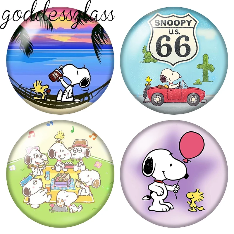 Snoopy on vacation Happy camp Life Round 12mm/18mm/20mm photo glass cabochon flat back making findings for keychain Jewelry