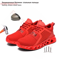 Zapatos de seguridad para el trabajo para hombre, botas de seguridad indestructibles con punta de acero protectora, color rojo, 2022