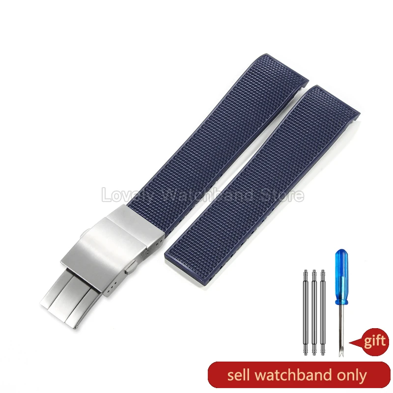 Strapazierfähiges Gummiarmband für Longines Conquest L3.742.642, 21 mm gebogene Schnittstelle, Faltschließe, wasserabweisend, passend für Schwimmer