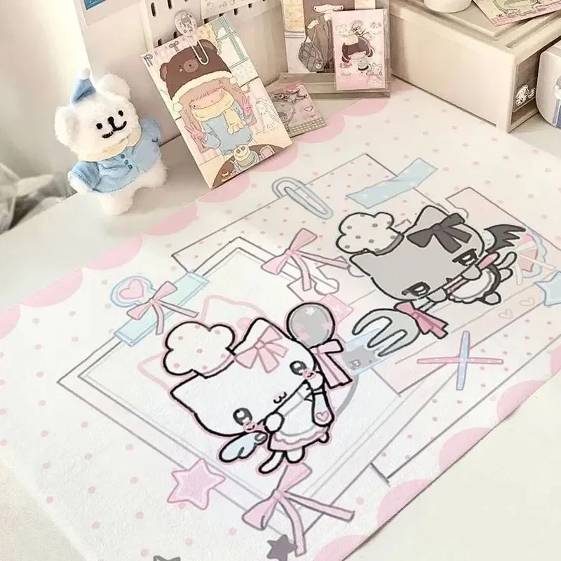 Leather Desk Pad Protector Polka Dots Anime Strawberry Kawaii Mouse Pad Office Desk Mat Waterproof Non-Slip PU Desk Blotter Pad