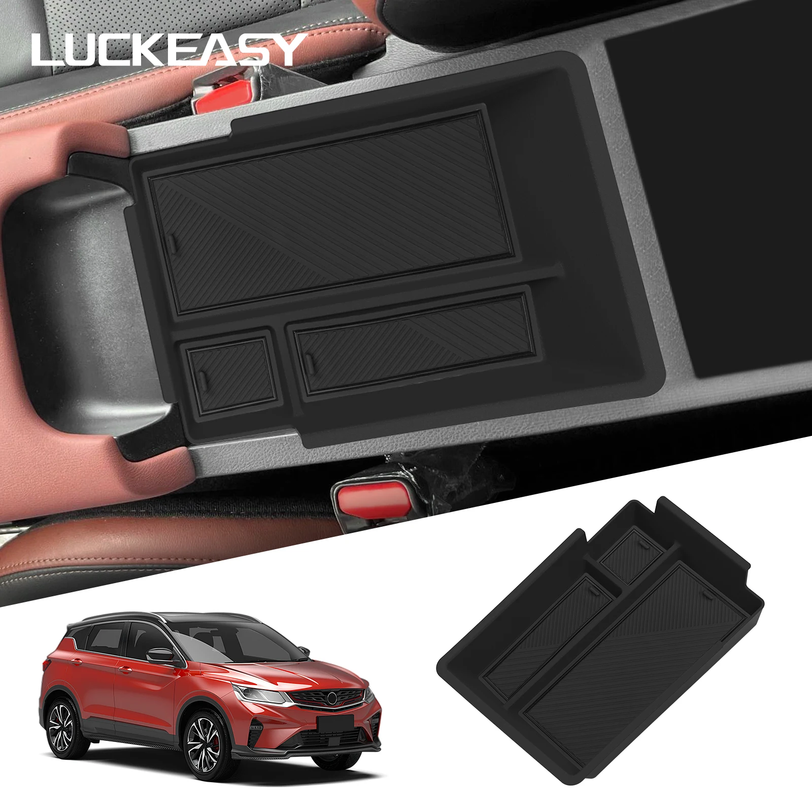    Für Geely Coolray Proton X50 2025 2026 Mittelkonsole Armlehnen-Aufbewahrungsbox Organizer Auto-Innenausstattung Zubehör Schwarz