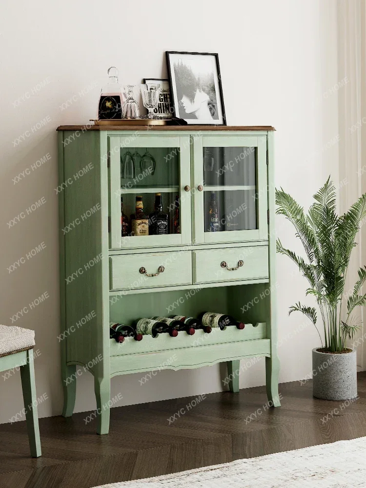 Y  wine cabinet, dining side cabinet integrated against the wall, living room home solid wood retro storage cabinet