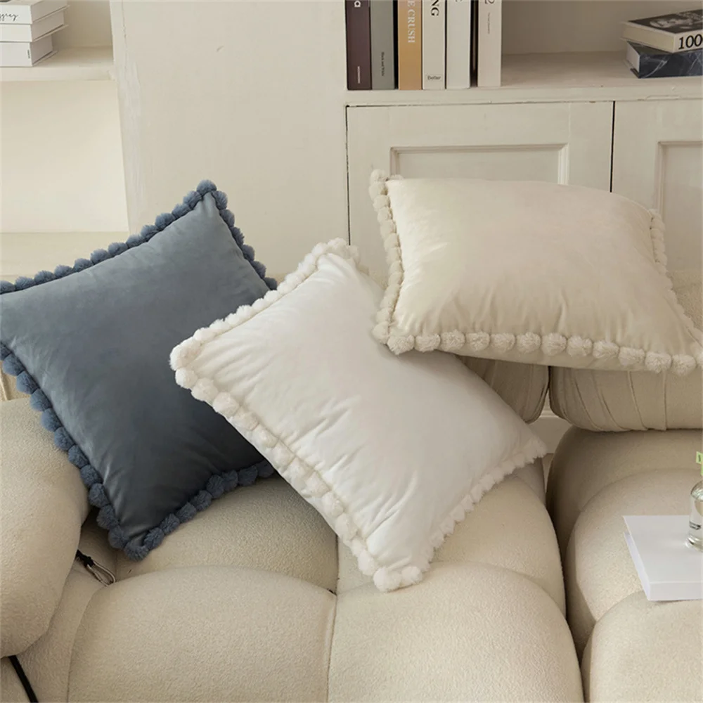 Solid Color High-Quality Luxury Velvet Throw Pillows 45*45cm Sofa Home Pillow Cushions With Wave Rabbit Edge Throw Pillows 30*50