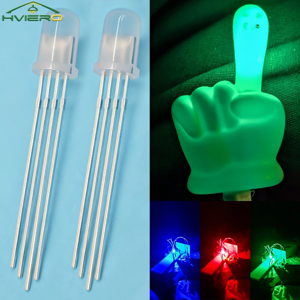 

100/200/500X DIY Billboard Atmosphere Bulbs 2.0-3.4V 5mm 4Pin Diffused RGB Light Tri-Color Common Cathode Emitting Diodes LED