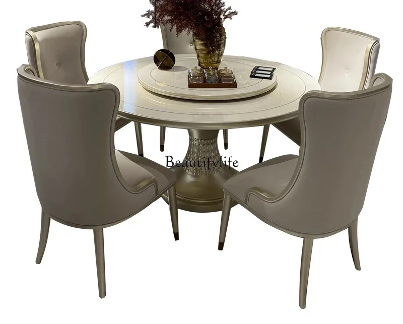 

yj9 Round Dining Table American Light Luxury Home Simple European Champagne Gold French Style