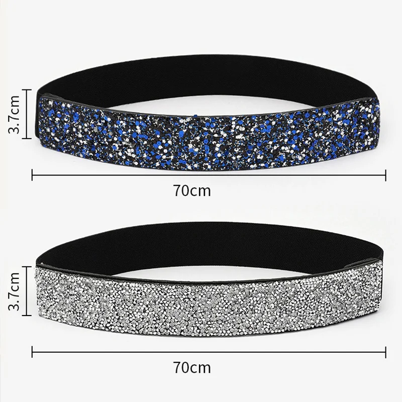 Shining RhineStone Sequin Corst Elastic Belt For Women Inlaid Imitation Diamond Elastic Belts Flash Colour Ladies Fashion Dress