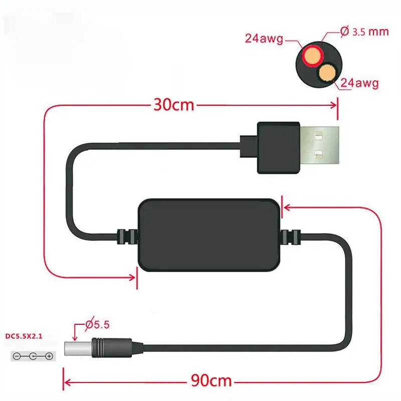 Długość 1.3 m USB Power Boost Line DC 5V do DC 9V / 12V Step Up moduł konwerter USB kabel Adapter 2.1x5.5mm wtyczka CHIZIYO