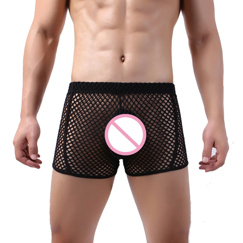 Sexy Mens Underwear Mesh Boxers Fish-Net See Through Boxer Shorts Breathable Underpants Male Panties Men Hollow Out Boxershorts