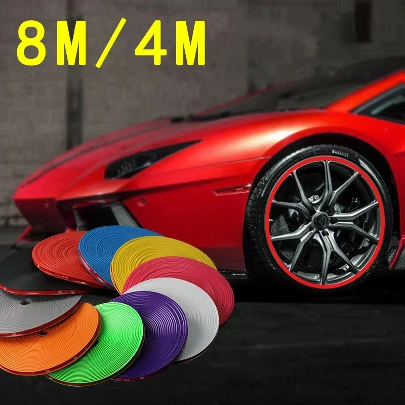 4M / 8M Car Wheel Motorcycle Wheel Decorative Strip Tire Protection Ring Bumper Strip Wheel Scuff Strip Line Stickers