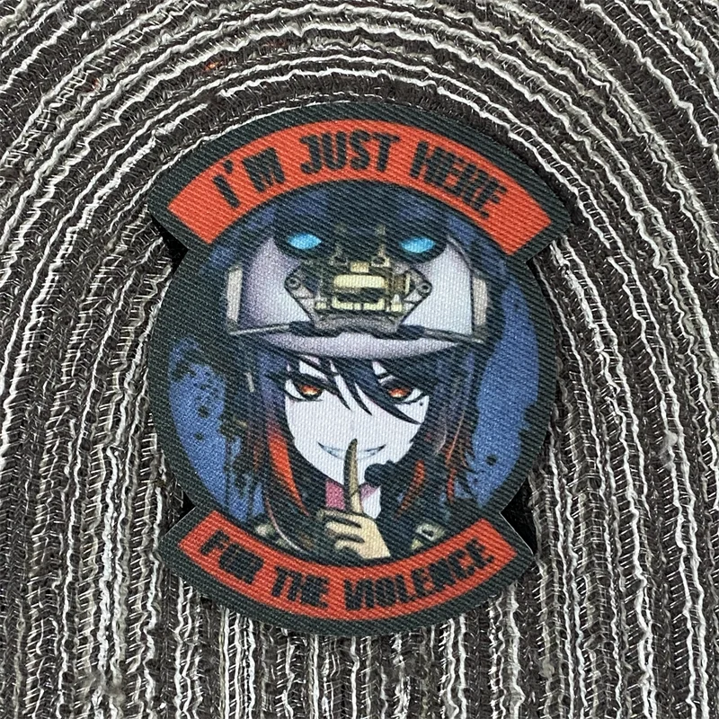 I Am Just Here for The Violence Printing Patch Anime Mikhail Girl Morale Badge Hook&loop Backpack Clothing Decoration Sticker